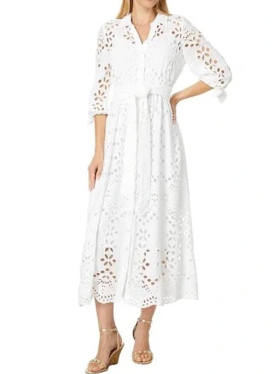 Lilly Pulitzer Dresses & Skirts - Lilly Pulitzer White Eyelet Amrita Midi Dress Size 0